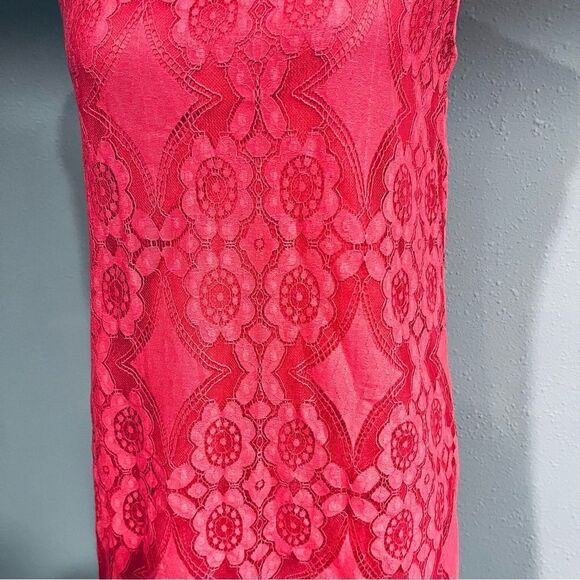 Lace salmon pink color sleeveless mini dress - Picture 3 of 12